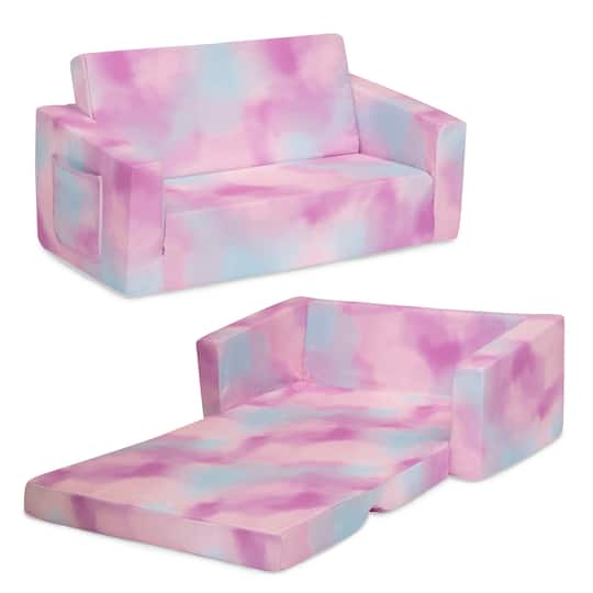 Delta Children 30&#x22; Pink Tie Dye Cozee Flip Out 2-in-1 Convertible Chair to Lounger